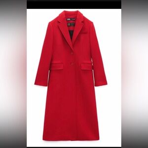 Zara Long Red Tailored Wool-Blend Coat